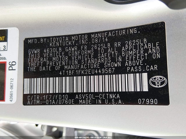 Продаж на аукціоні авто 2014 Toyota Camry Le, vin: 4T1BF1FK2EU449567, номер лоту: 46124234