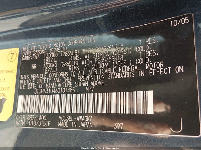 Продаж на аукціоні авто 2006 Lexus Rx 330, vin: JTJHA31U460101485, номер лоту: 46124247
