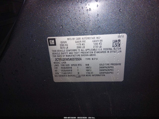 2010 Gmc Terrain Slt-1 მანქანა იყიდება აუქციონზე, vin: 2CTFLGEW5A6372924, აუქციონის ნომერი: 46124249