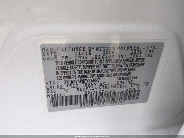 Aukcja sprzedaży 2015 Nissan Sentra Sl, vin: 3N1AB7AP9FY234447, numer aukcji: 46124254