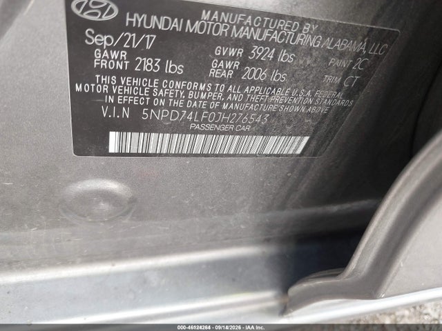 46124264 :رقم المزاد ، 5NPD74LF0JH276543 vin ، 2018 Hyundai Elantra Se مزاد بيع