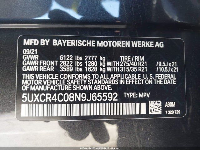 BMW X5 Sdrive40i 2022 5UXCR4C08N9J65592 Image 9