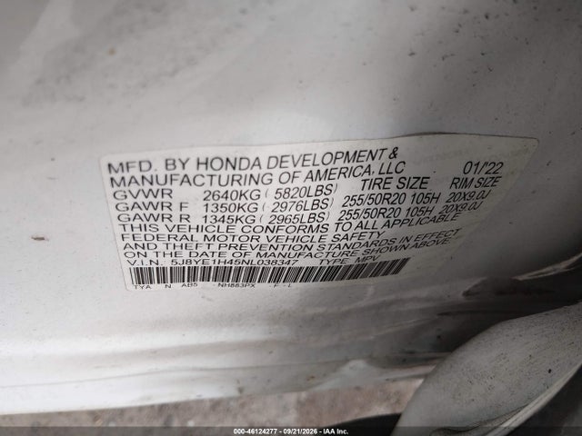 46124277 :رقم المزاد ، 5J8YE1H45NL038347 vin ، 2022 Acura Mdx Technology Package مزاد بيع