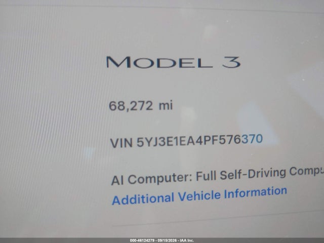 Aukcja sprzedaży 2023 Tesla Model 3 Rear-wheel Drive, vin: 5YJ3E1EA4PF576370, numer aukcji: 46124279