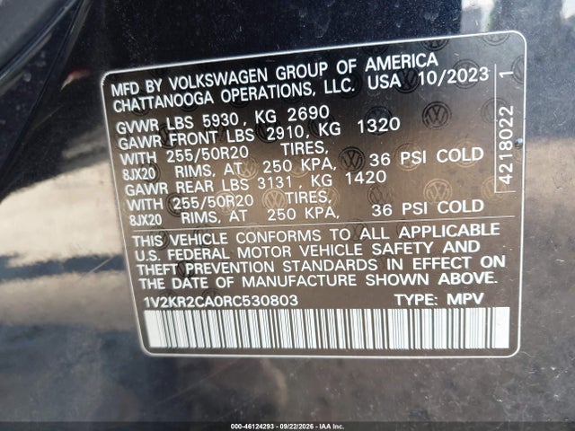 Продаж на аукціоні авто 2024 Volkswagen Atlas 2.0t Se W/technology, vin: 1V2KR2CA0RC530803, номер лоту: 46124293