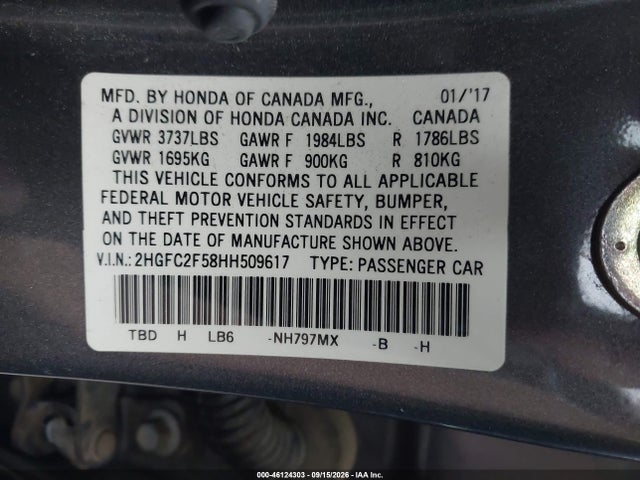 Honda Civic Lx 2017 2HGFC2F58HH509617 Image 9