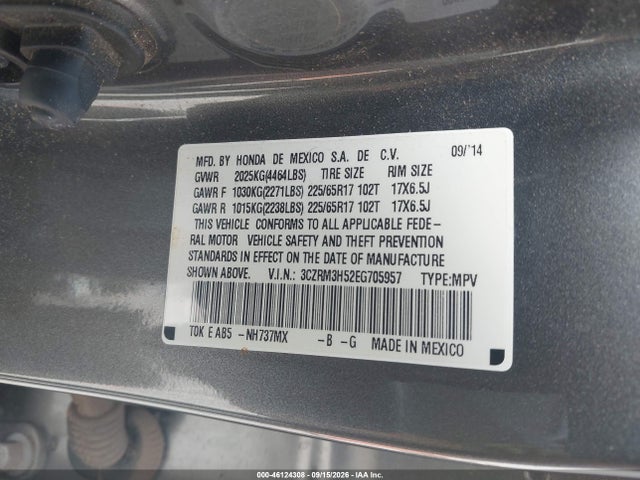 2014 Honda Cr-v Ex მანქანა იყიდება აუქციონზე, vin: 3CZRM3H52EG705957, აუქციონის ნომერი: 46124308