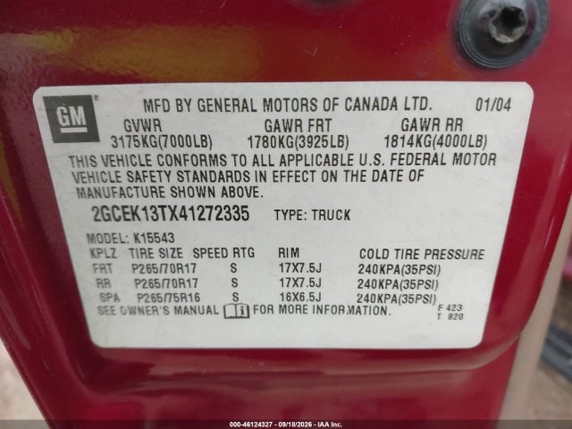 Продажа на аукционе авто 2004 Chevrolet Silverado 1500 Z71, vin: 2GCEK13TX41272335, номер лота: 46124327