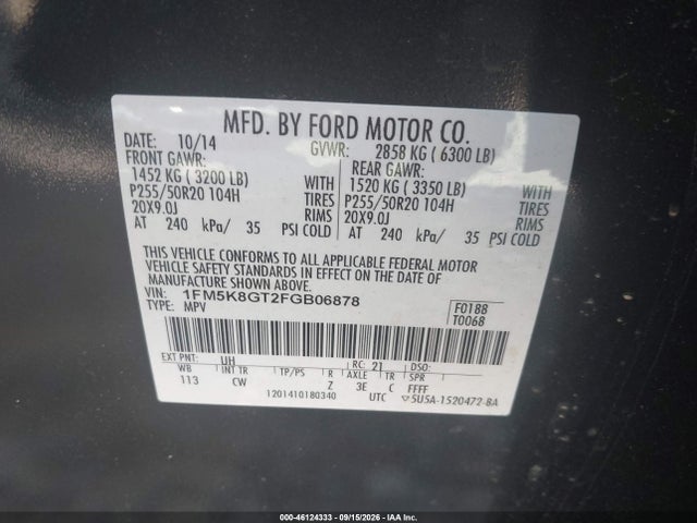 Продажа на аукционе авто 2015 Ford Explorer Sport, vin: 1FM5K8GT2FGB06878, номер лота: 46124333