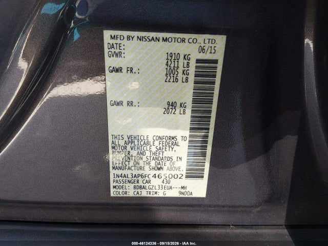 Nissan Altima 2.5 S 2015 1N4AL3AP6FC465002 Image 9