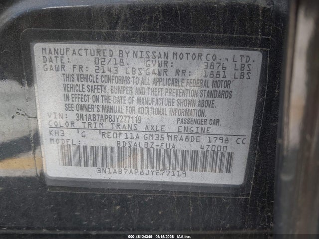 Nissan SENTRA S 2018 3N1AB7AP8JY277119 Image 9