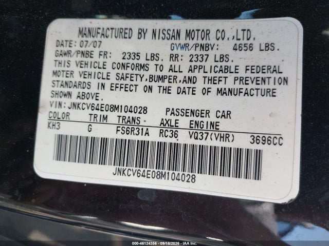 Aukcja sprzedaży 2008 Infiniti G37 Sport, vin: JNKCV64E08M104028, numer aukcji: 46124356