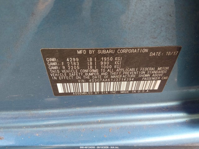 Aukcja sprzedaży 2018 Subaru Impreza 2.0i, vin: 4S3GTAA61J3714394, numer aukcji: 46124358