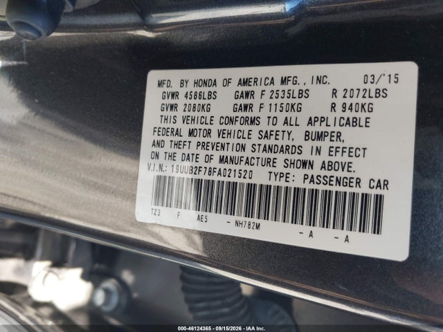 Продажа на аукционе авто 2015 Acura Tlx V6 Advance, vin: 19UUB2F78FA021520, номер лота: 46124365