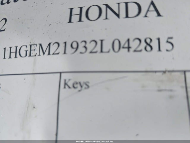 Aukcja sprzedaży 2002 Honda Civic Ex, vin: 1HGEM21932L042815, numer aukcji: 46124395