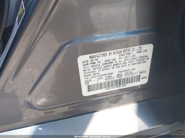 46124428 :رقم المزاد ، JN1EV7AP9KM512480 vin ، 2019 Infiniti Q50 3.0t Sport مزاد بيع