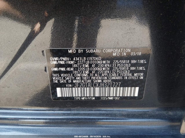 Продаж на аукціоні авто 2018 Subaru Crosstrek 2.0i Limited, vin: JF2GTALCXJH321727, номер лоту: 46124456