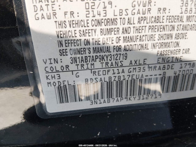 Nissan SENTRA S 2019 3N1AB7AP9KY312719 Image 9