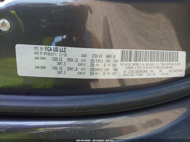 Продаж на аукціоні авто 2017 Chrysler Pacifica Touring-l, vin: 2C4RC1BG6HR638091, номер лоту: 46124468