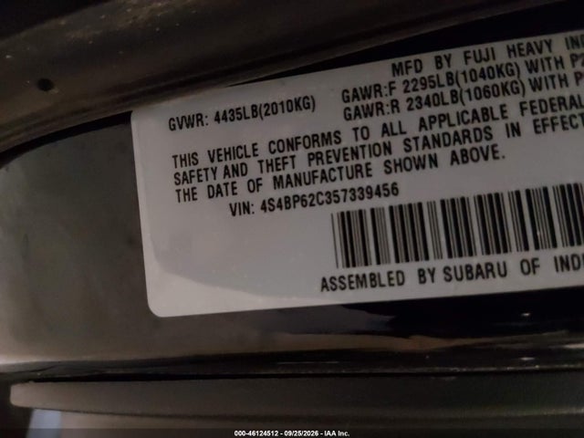 Продаж на аукціоні авто 2005 Subaru Outback 2.5i Limited, vin: 4S4BP62C357339456, номер лоту: 46124512