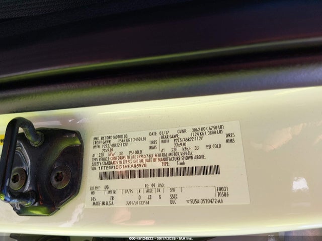 Продаж на аукціоні авто 2017 Ford F-150 Limited, vin: 1FTEW1EG1HFA95578, номер лоту: 46124522