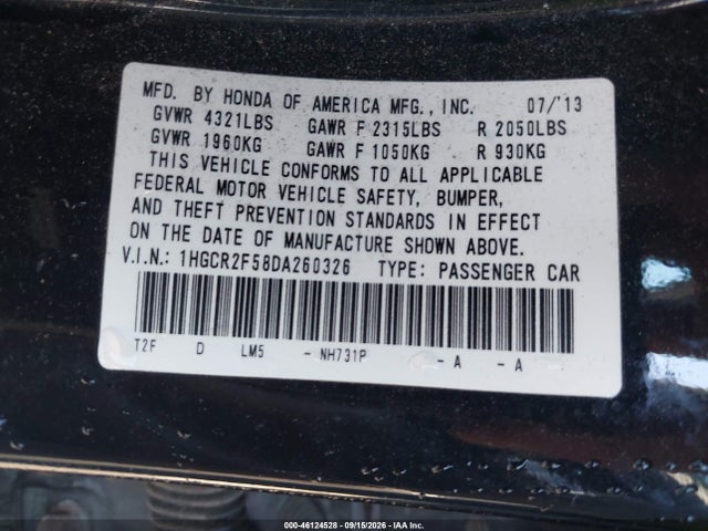 Продаж на аукціоні авто 2013 Honda Accord Sport, vin: 1HGCR2F58DA260326, номер лоту: 46124528