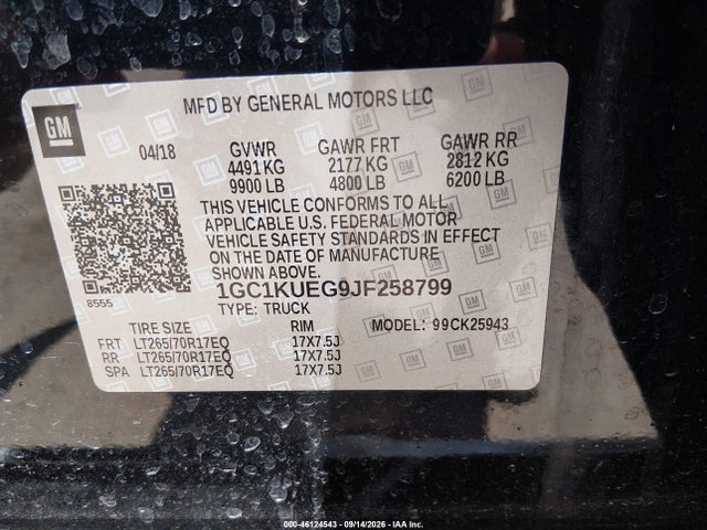 Продаж на аукціоні авто 2018 Chevrolet Silverado 2500hd Wt, vin: 1GC1KUEG9JF258799, номер лоту: 46124543