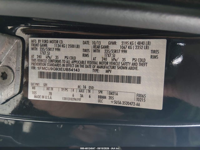 Продажа на аукционе авто 2014 Ford Escape Se, vin: 1FMCU9G93EUB54143, номер лота: 46124547