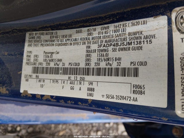 Продаж на аукціоні авто 2018 Ford Fiesta Se, vin: 3FADP4BJ5JM138115, номер лоту: 46124549