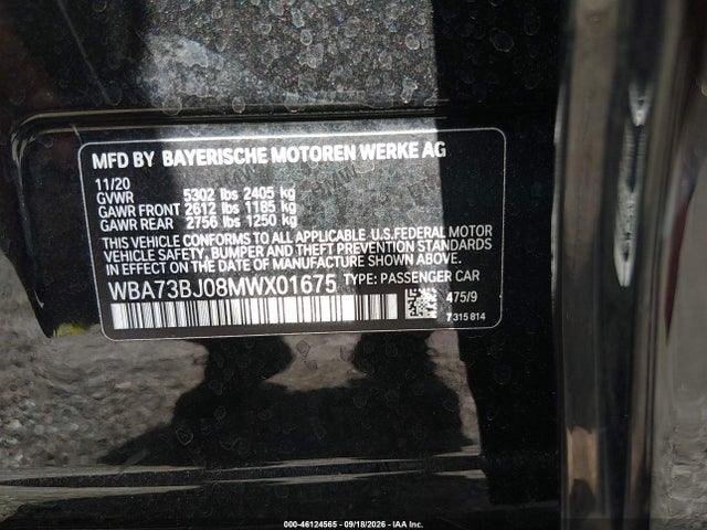 Продаж на аукціоні авто 2021 Bmw 540i Xdrive, vin: WBA73BJ08MWX01675, номер лоту: 46124565
