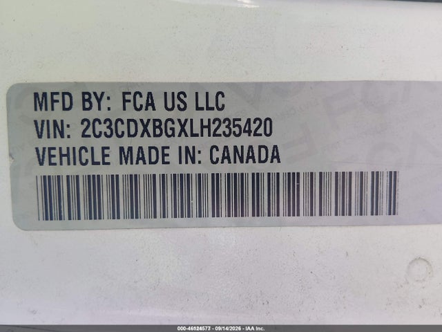 Продаж на аукціоні авто 2020 Dodge Charger Sxt Rwd, vin: 2C3CDXBGXLH235420, номер лоту: 46124577