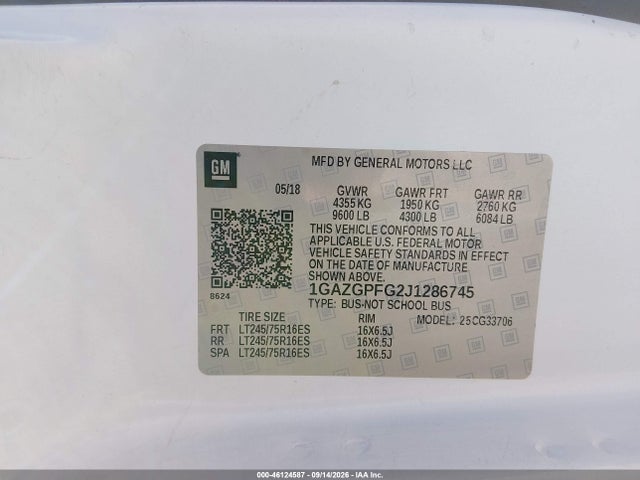 Продаж на аукціоні авто 2018 Chevrolet Express 3500 Lt, vin: 1GAZGPFG2J1286745, номер лоту: 46124587