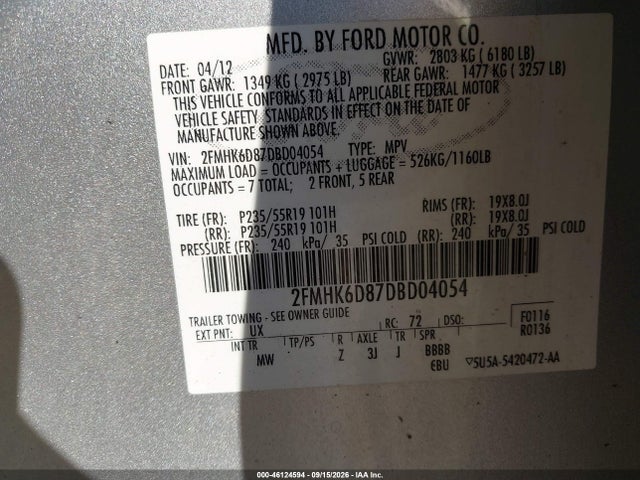 Продажа на аукционе авто 2013 Ford Flex Limited, vin: 2FMHK6D87DBD04054, номер лота: 46124594