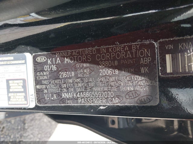 46124612 :رقم المزاد ، KNAFK4A66G5592030 vin ، 2016 Kia Forte Lx مزاد بيع