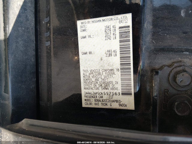 Продаж на аукціоні авто 2012 Nissan Altima 2.5 S, vin: 1N4AL2AP5CN557163, номер лоту: 46124616