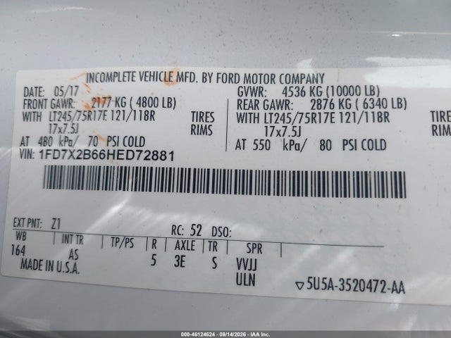 Продажа на аукционе авто 2017 Ford F-250 Xl, vin: 1FD7X2B66HED72881, номер лота: 46124624