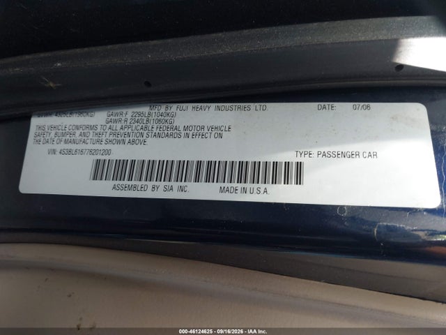 Aukcja sprzedaży 2007 Subaru Legacy 2.5i, vin: 4S3BL616776201200, numer aukcji: 46124625