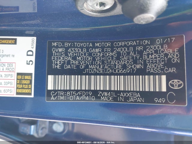 Продаж на аукціоні авто 2017 Toyota Prius V Three, vin: JTDZN3EU2HJ066917, номер лоту: 46124651