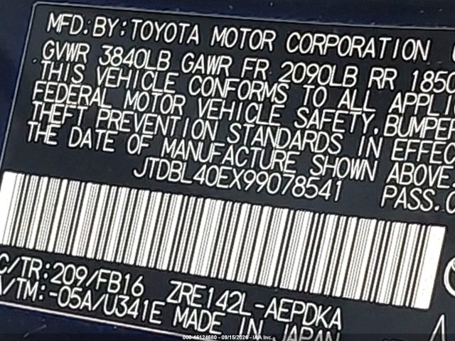 Продажа на аукционе авто 2009 Toyota Corolla, vin: JTDBL40EX99078541, номер лота: 46124680