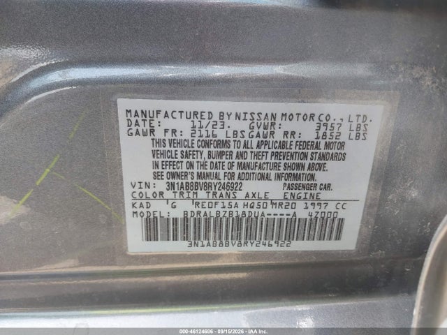 46124686 :رقم المزاد ، 3N1AB8BV8RY246922 vin ، 2024 Nissan Sentra S Xtronic Cvt مزاد بيع