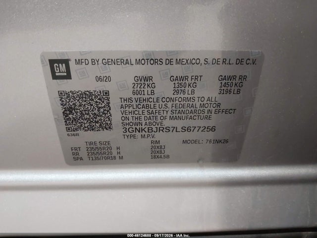Aukcja sprzedaży 2020 Chevrolet Blazer Awd 3lt, vin: 3GNKBJRS7LS677256, numer aukcji: 46124688