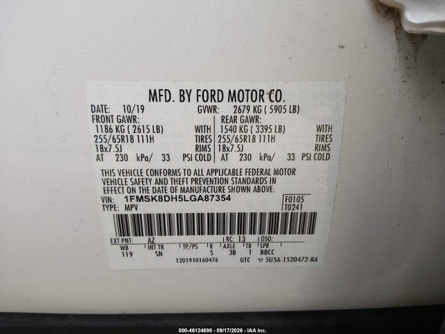 2020 Ford Explorer Xlt მანქანა იყიდება აუქციონზე, vin: 1FMSK8DH5LGA87354, აუქციონის ნომერი: 46124698