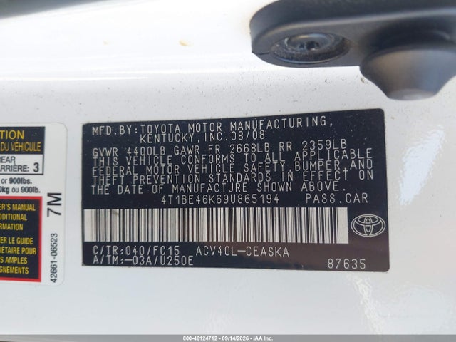 Aukcja sprzedaży 2009 Toyota Camry Se, vin: 4T1BE46K69U865194, numer aukcji: 46124712