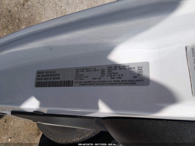 Продажа на аукционе авто 2025 Ram Promaster 2500 Tradesman High Roof 159 Wb W/pass Seat, vin: 3C6LRVDG8SE530743, номер лота: 46124725