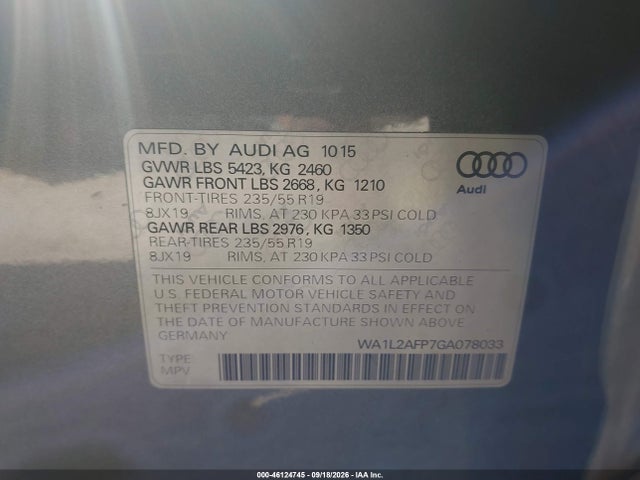 Aukcja sprzedaży 2016 Audi Q5 2.0t Premium, vin: WA1L2AFP7GA078033, numer aukcji: 46124745