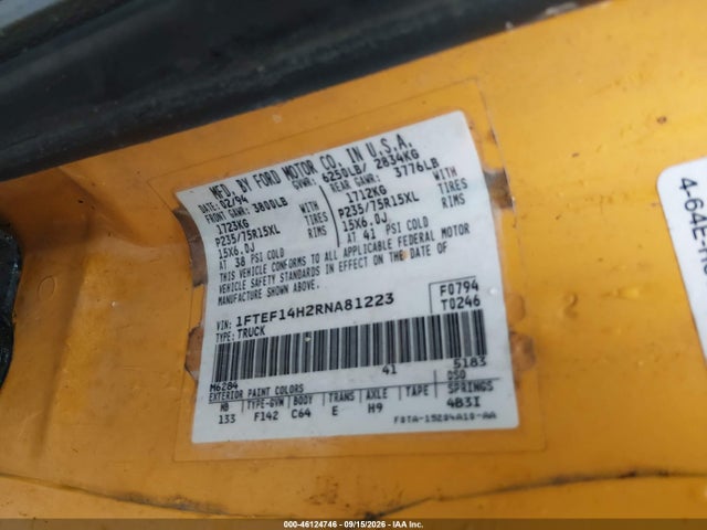 Aukcja sprzedaży 1994 Ford F150, vin: 1FTEF14H2RNA81223, numer aukcji: 46124746