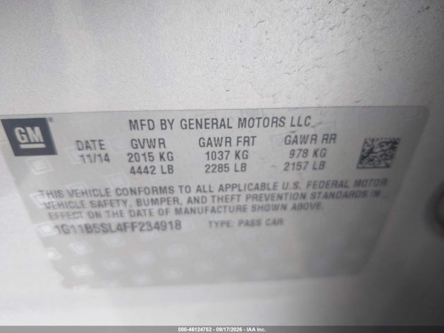 Aukcja sprzedaży 2015 Chevrolet Malibu Ls, vin: 1G11B5SL4FF234918, numer aukcji: 46124752