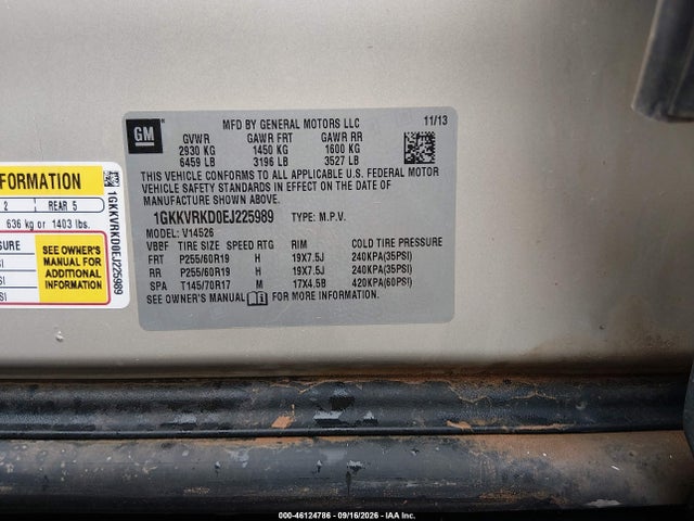 GMC Acadia Slt-1 2014 1GKKVRKD0EJ225989 Image 9