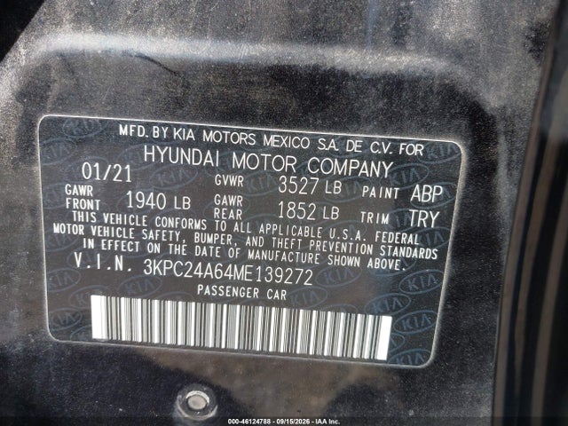 Продаж на аукціоні авто 2021 Hyundai Accent Se, vin: 3KPC24A64ME139272, номер лоту: 46124788