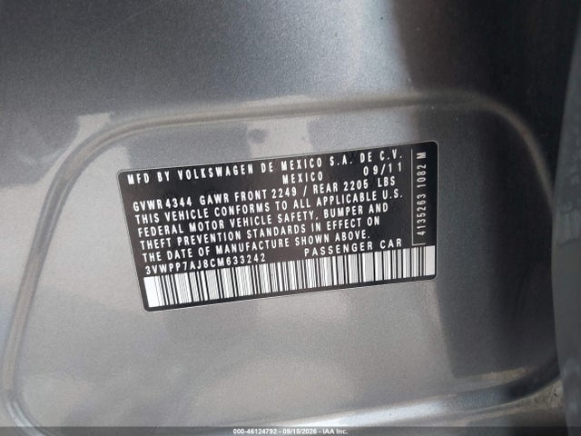 Aukcja sprzedaży 2012 Volkswagen Jetta Sportwagen 2.5l S, vin: 3VWPP7AJ8CM633242, numer aukcji: 46124792